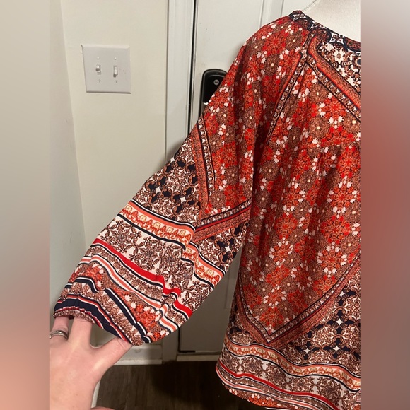 Fig & Flower Women’s Blouse 3/4 Sleeve Tie Keyhole Semi Sheer Boho Size 2X - Picture 10 of 16